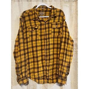 Free Nature Flannel Shirt Mens XL Yellow Brown Plaid Good Regular Fit Cotton